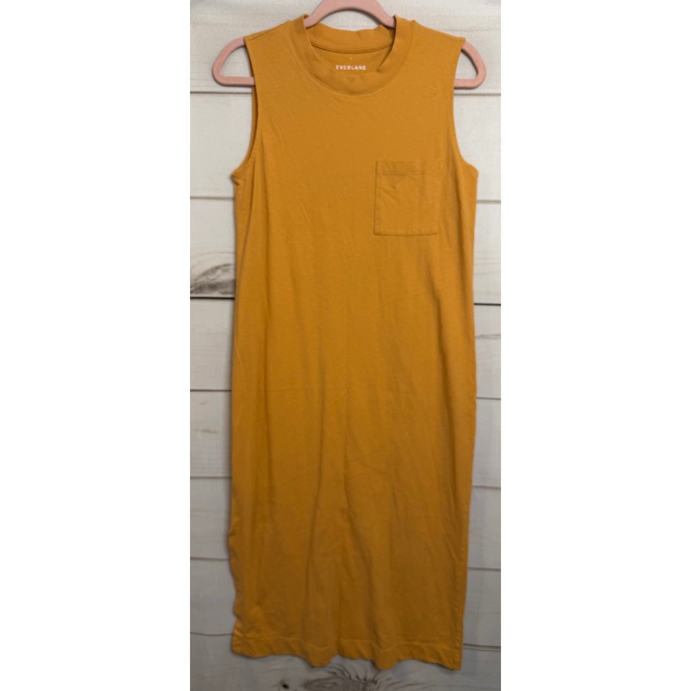 Everlane Women Mustard Yellow Cotton Jersey Sleeveless Pocket‎ Midi Dress Small